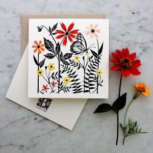 Behind the Flower Border | Blank Greeting Card