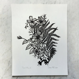 Cosmos & Ferns I | Original Papercut