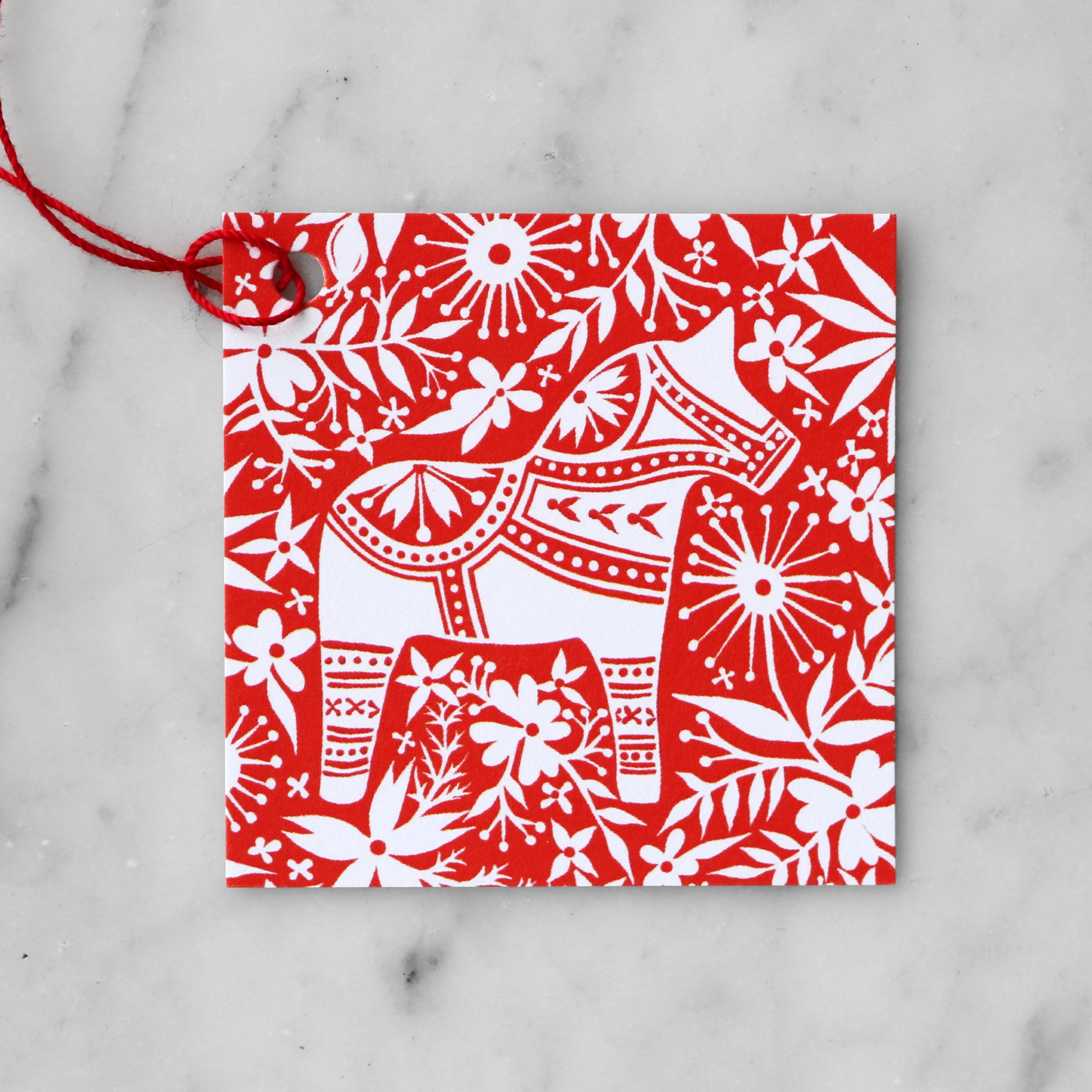 Red and White Floral Dala Horse | Blank Gift Tag Set