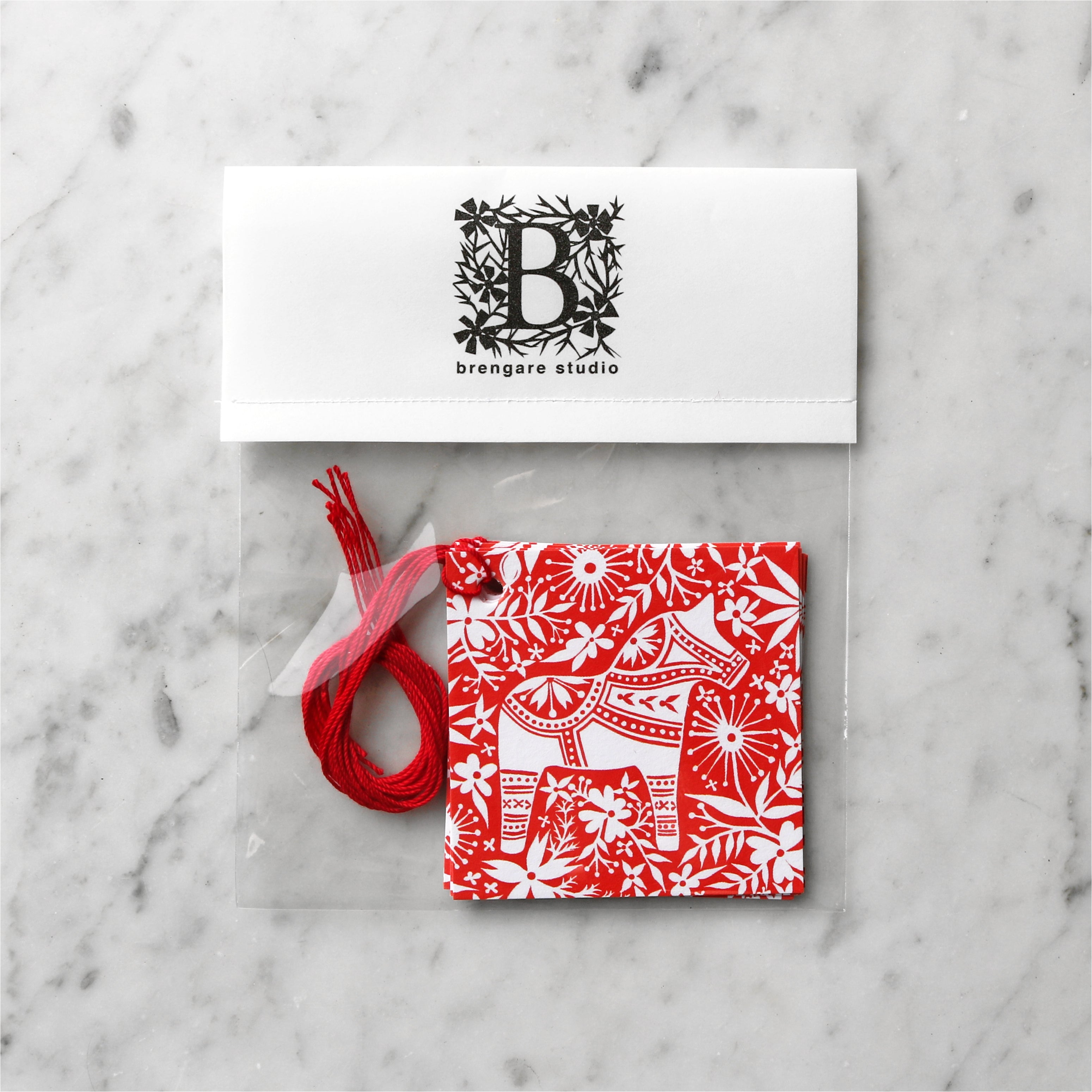 Red and White Floral Dala Horse | Blank Gift Tag Set